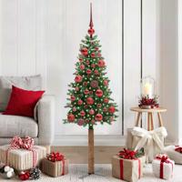 VidaXL Slanke kerstboom groen 150 cm pvc en massief dennenhout