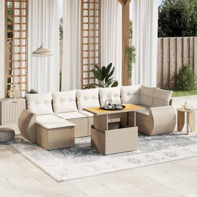 8-delige Loungeset met kussens poly rattan beige
