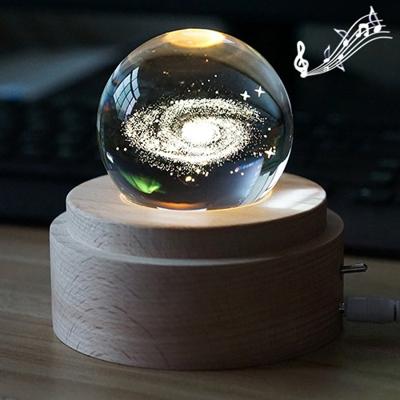 3D Word gravure kristallen bol muziekdoos Melkweg patroon elektronische Swivel muzikale verjaardag cadeau Home decor met muziek