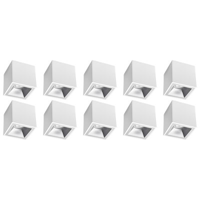 Opbouwspot 10 Pack - Pragmi Cliron Pro - GU10 Fitting - Opbouw Vierkant - Mat Wit/Zilver - Aluminium - Verdiept - Ø90mm