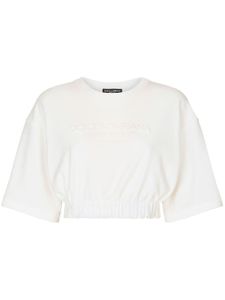 Dolce & Gabbana t-shirt en coton mélangé à taille élastiquée - Blanc