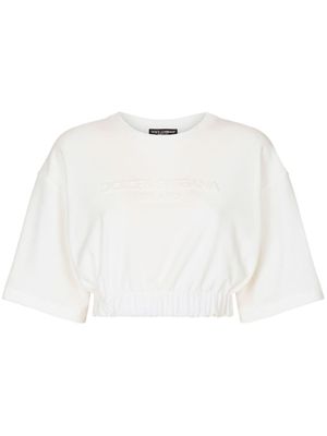 Dolce & Gabbana t-shirt en coton mélangé à taille élastiquée - Blanc