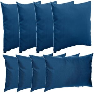 Bank/sier/tuin kussens voor binnen/buiten set 8x stuks blauw 40 x 40 cm en 30 x 50 cm