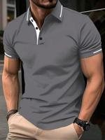 Bon&Bon Men's Geometric Textured Short Sleeve Polo Shirt - Black Grey_1 / M