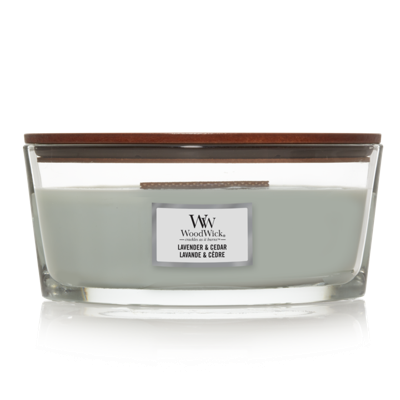 WoodWick Geurkaars Ellipse Lavender & Cedar - 9 cm / 19 cm - Geurkaars in Glas - Houten Lont