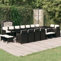 19-delige Tuinset met kussens poly rattan zwart