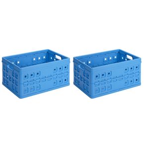 2x Vouwkratten/inklapbare boodschappenkratten blauw 46 liter