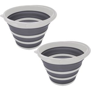 Set van 2x stuks schoonmaak emmer opvouwbaar wit/grijs rond 32 x 25 cm 10 liter van kunststof