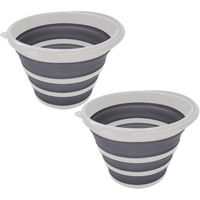 Set van 2x stuks schoonmaak emmer opvouwbaar wit/grijs rond 32 x 25 cm 10 liter van kunststof