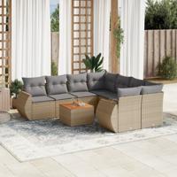 9-delige Loungeset met kussens poly rattan beige