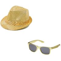 Party verkleed set Glitter and Glamour - hoedje en feestbril - Goud metallic - Verkleedkleding