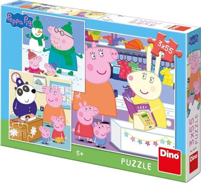 DinoToys Dino puzzel - 3 avonturen van peppa pig - 3 x 55 stukjes