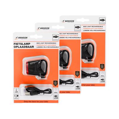 LED fietslamp - 3x - rood - USB oplaadbaar - waterbestendig