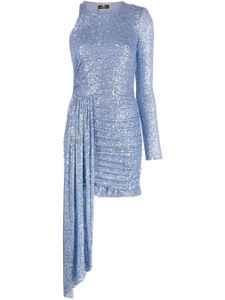 Elisabetta Franchi robe brodée de sequins à design asymétrique - Bleu