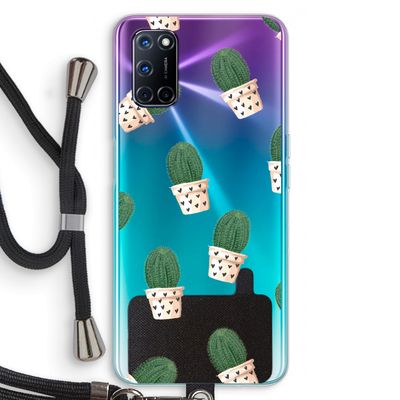 Cactusprint roze: Oppo A92 Transparant Hoesje met koord