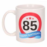 Verjaardag 85 jaar verkeersbord mok / beker - thumbnail