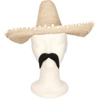 Carnaval verkleed set Gringo - Mexicaanse sombrero hoed - naturel - met Western thema plaksnor - thumbnail