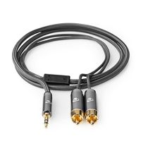 Stereo-Audiokabel | 3,5 mm Male - 2x RCA Male | Gun Metal Grey | Gevlochten kabel - thumbnail