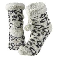 Huissokken/slofsokken luipaard print - zwart - dames - anti-slip - fleece - one size - 36/41 Huissokken/slofsokken luipaard print - zwart - dames - anti-slip - fleece - one size - 36/41