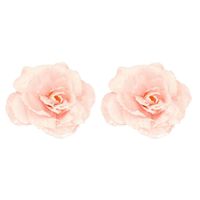 2x Kerst hangdecoratie op clip roze bloempje/roosje 12 cm   -