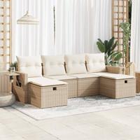6-delige Loungeset met kussens poly rattan beige