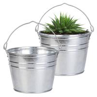 Esschert Design Emmer/plantenpot - 2x - zink - zilver - D25 x H19 cm - IJzeren emmer / teil - thumbnail