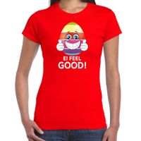 Vrolijk Paasei ei feel good t-shirt rood voor dames - Paas kleding / outfit