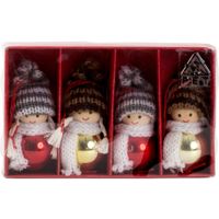 Kersthangers/kerstballen- poppetjes - 4x st- gekleurd - hout -7 cm - thumbnail