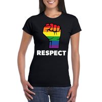 Respect LGBT shirt met regenboog vuist zwart dames - thumbnail