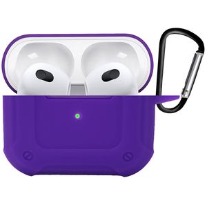 Basey Hoes Voor AirPods 3 Hoesje Shock Case Met Karabijnhaak - AirPods 3 Case Shock Hoes Cover - Paars