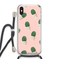 Cactusprint roze: iPhone XS Transparant Hoesje met koord