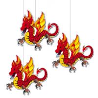 Chinese draak thema hangdecoratie - 3x - karton - 30 cm - China thema feestversiering