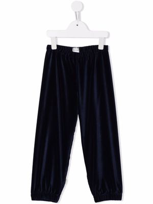 Il Gufo pantalon de jogging à effet velours - Bleu