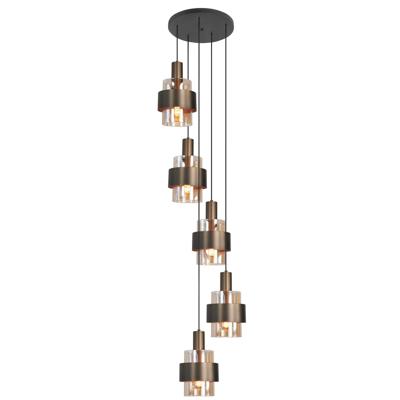 Highlight 5-lichts hanglampMarrone zwart met koper brons - H5682.01