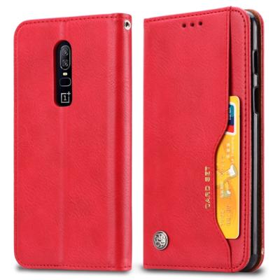 Knead huidtextuur horizontale Flip lederen case voor OnePlus 6 met foto frame & houder & kaartsleuven & portemonnee (rood)
