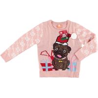 Foute kersttrui roze mopshondje met kerstmuts voor kinderen 152/164 (12/13 jaar)  -