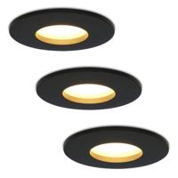 Set van 3 Porto - LED Inbouwspots - 4 Watt 345 lumen - 2700K Warm wit - GU10 - Dimbaar - Rond - IP44 voor badkamer, buiten en binnen - Zwart