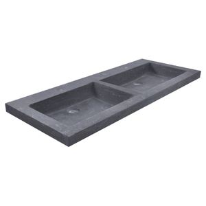 BWS Wastafel Dubbel Hardsteen 120x46x5 cm 2 Kraangaten Mat Zwart