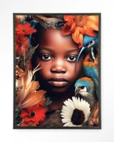 Urban Cotton Wandkleed 'Paradise Bird' 110 x 145cm in Floating Frame - black