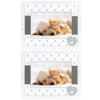 2x stuks houten fotolijstje wit/grijs met honden/katten pootje geschikt voor een foto van 10 x 15 cm - Fotolijsten