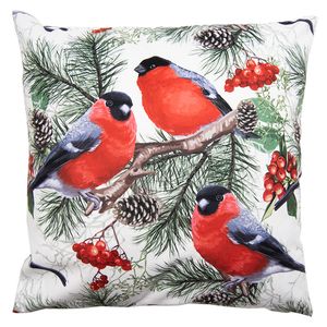 Clayre & Eef Kussenhoes 45x45 cm Wit Rood Polyester Vogels Sierkussenhoes Wit Sierkussenhoes