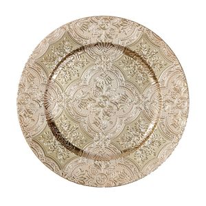 Kaarsenbord/onderbord - goud brokant - kunststof - D33 cm - rond