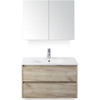 Dante Badmeubelset 80 cm - Craft Oak - Keramische Wastafel Wit Enjoy met Spiegelkast