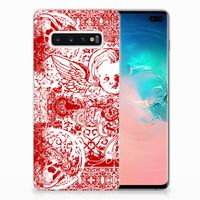 Silicone Back Case Samsung Galaxy S10 Plus Angel Skull Rood - thumbnail