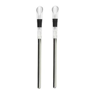 Wijnkoeler stick met schenktuit - 2x - RVS - 32 cm - koelstaaf - wijnfles koeler - wijstopper