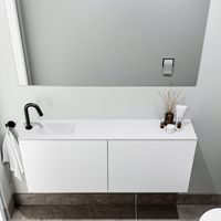 Zaro Polly toiletmeubel 120cm mat wit met witte wastafel met kraangat links - thumbnail