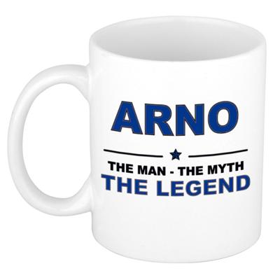 Arno cadeau mok - man myth legend - naam koffiemok / beker - wit en blauw - 300 ml Arno cadeau mok - man myth legend - naam koffiemok / beker - wit en blauw - 300 ml