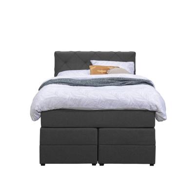 Leen Bakker - Boxspring Met Opbergruimte Liv Geruit - Antraciet - 120x200 Cm - Stof - Grijs