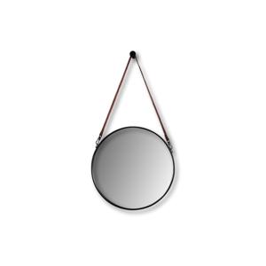 Ronde Spiegel Met Riem-49x3x68-Zwart/Bruin-Metaal/Kunstleder
