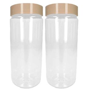 Voorraadpot/bewaarpot - 2x - 650 ml - kunststof - beige - B7 x H18 cm - Voorraadpot